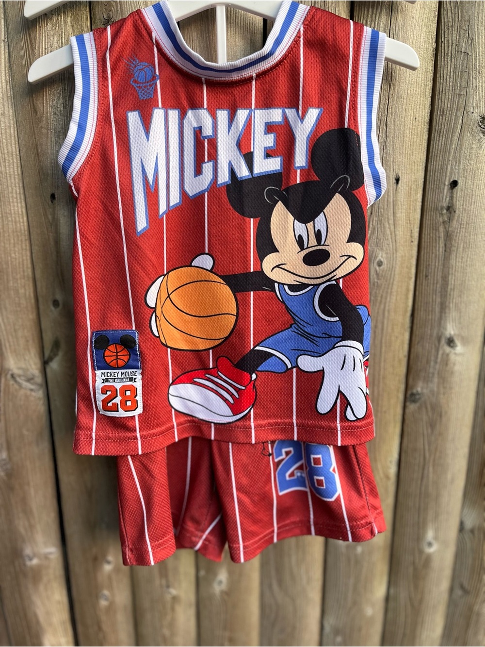 Disney Red Mickey Basketball Tank & Shorts Set with Blue Accents
